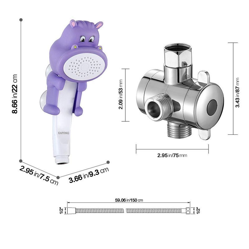 KAIYING Children's Handheld Shower Head,Cartoon Water Flow Spray Shower Head Baby Kids Toddler Bath Bathing Accessories (K:Showerhead(Hippie)+Hose+Diverter) - Image 5